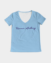 Load image into Gallery viewer, Classic Light Blue &amp; Navy Signature Women&#39;s V-Neck Tee