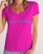 Load image into Gallery viewer, Classic Pink &amp; Light Blue Signature Women&#39;s V-Neck Tee